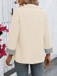 Clasi Chaqueta ligera de estilo casual de negocios para mujer, con cuello de solapa, apta para el lugar de trabajo, de unicolor, para primavera/otoño - Albaricoque - Ver 2