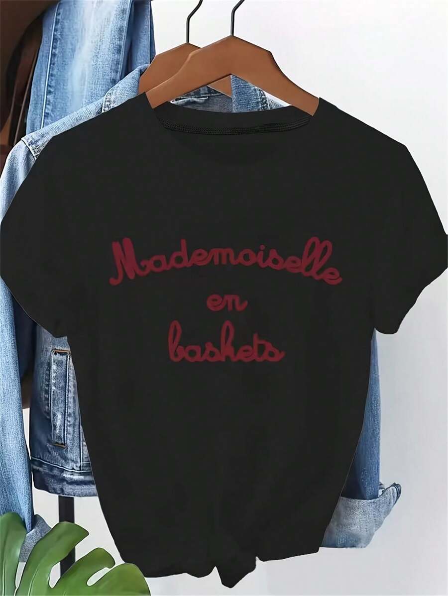1 Camiseta de manga cortara mujer con estampado retro francés romántico | Cuello redondo casual, corte regular, suave, i parascua, Halloween, Acción de Gracias