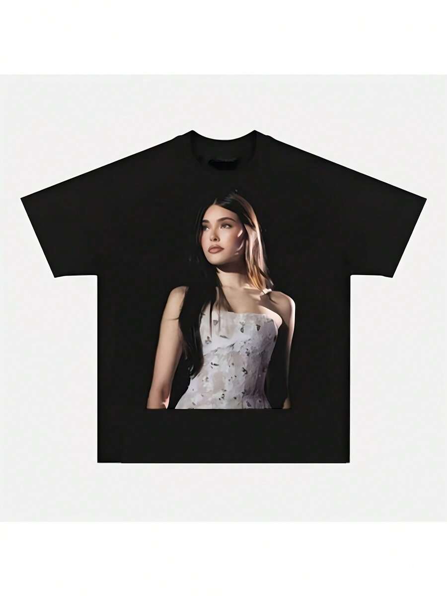 Unisex 100% Cotton T-Shirt, Men's And Women's White Dress Graphic Print, Unisex, Soft, All-Season Casual Streetwear Essential, All-Match All-Season Style, Affordable, Daily Wear And Perfect Gift For Fans And Friends, Summer T-Shirt, Summer Clothes For Women, Men's Summer Outfit, Women's Shirt, Creative Design, Outdoor Play, Cool Style, Fun Design, Great For Outdoor Play - Black - View 1