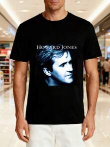 Unisex T-Shirt Made Of Pure Cotton, Howard Jones Music Symbol T-Shirt For Men & Unisex Vintage Signature Portrait Print, Loose Fit Short Sleeve Crew Neck Tee, Casual Summer Shirt For Concerts, Festivals & Casual Wear, Summer T-Shirt, Summer Clothes For Women, Men's Summer Outfit, Women's Shirt, Creative Design, Outdoor Play, Cool Style, Fun Design, Great For Outdoor Play - Black - View 5
