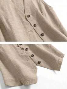 Chaleco de lino casual para mujer, estilo corto para primavera y verano - Caqui - Ver 6