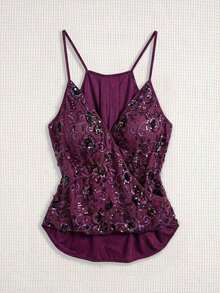 Top de tirantes finos sin mangas con envolvente cruzado y lentejuelas, moda de verano - Morado - Ver 2