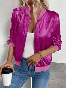 Chaqueta gris con mangas largas y lentejuelas Keke Bloomly, ligera, Chaquetas de punto para mujer, Chaquetas de punto ligeras para mujer, Atuendos de campo para mujer, Ropa vintage para mujer, Ropa de primavera para festivales y vacaciones - Rosa Fucsia - Ver 3