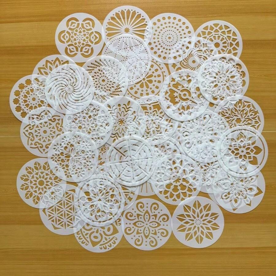 42pcs Mandala Pattern Plastic Dotting Painting Templates, Suitable For Wooden Furniture Decoration & Art Creation - Sets - View 1