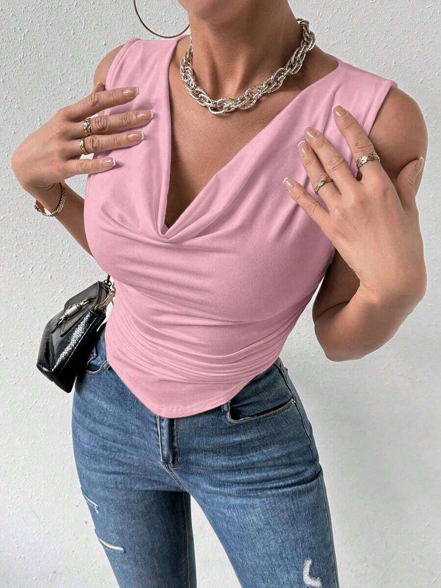 Blusa sin mangas blanca para mujer, adecuada para la oficina, de vuelta a la temporada escolar, otoño - Rosa - Ver 1