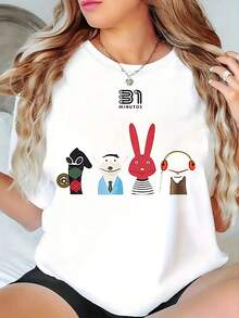 Tienda Local, Camisas para Hombre, Ropa de Hombre, Camisas para Hombre, Camisa para Hombre, Camiseta de Muppets 31 Minutos 180G Blanco y Negro, Estampado de Personajes, Alta Calidad, Cuello Redondo, C - Blanco - Ver 4