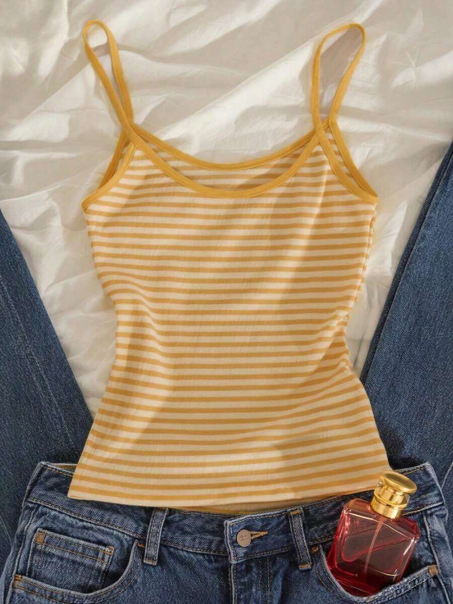 Camiseta de tirantes a rayas minimalista y de moda, regalo para amigos - Amarillo - Ver 1