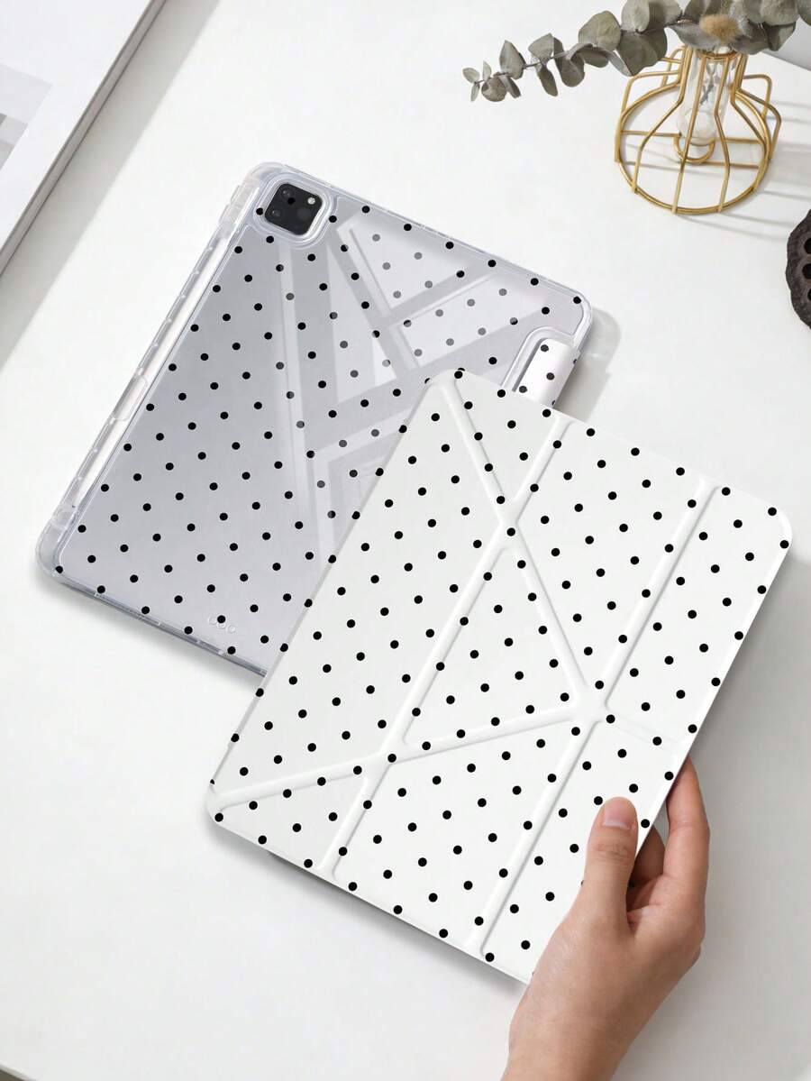 1 ốp lưng acrylic trong suốt họa tiết chấm bi trắng, in hai mặt, có khe cắm bút tích hợp, vỏ acrylic trong suốt cao cấp chống cong vênh, chống trầy xước, chống rơi vỡ, chân đế gập 8 nấc điều chỉnh, nam châm/tự động bật/tắt màn hình, ốp bảo vệ máy tính bảng kiểu dáng thanh lịch/lãng mạn (Không bao gồm bút, một số mẫu có khung viền ống kính) - nhiều màu - Xem 1