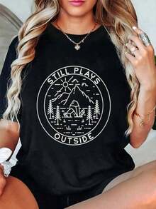 100% Cotton Summer Tops, Single Garment, Not A 3-Piece Set. 1 Piece/Set Of Long-Sleeved T-Shirts Suitable For Streetwear. Oversized Crew Neck Top For Everyday Wear, Camping, Concerts, Hip-Hop, Rock, And Rap Events. Comfortable And Soft Oversized Crew Neck T-Shirt For Men And Women. Loose And Comfortable Clothing. Summer Outfits For Women. - 黑色 - 查看 8