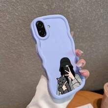 Girl Macaron Wavy Edge Phone Case, Suitable For Girls And Cats, Compatible With Galaxy/Compatible With Honor/HW - Black - View 12