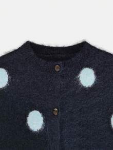 Women's Contrast Color Round Neck Polka Dot Single-Breasted Long Sleeve Soft Loose Knit Cardigan - Fashion Essential, Comfortable Commute, Casual Style - Royal Blue - View 8