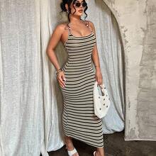 Women's Striped Bodycon Halter Neck Dress For Beach Vacation,Summer ,Spring ,Vacation,Beach , Ibiza, Bodycon Summer Dress, Cruise Dress, Ribbed Dress, Sexy Midi Dress, New Arrivals Dresses, Body Con Dress For Women, Bodycon Midi Dress, Body Fitting Dress - Multicolor - Ver 7