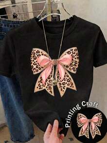 Nueva camiseta de manga corta con cuello redondo para mujeres, diseño primavera-verano, combina perfectamente un nudo de mariposa moderno y minimalista con estampados de letras en inglés, transpirable y absorbe la sudoración.Envío directo desde nuestro almacén local, modelo para parejas, ideal para llevar en pareja. - Negro - Ver 11