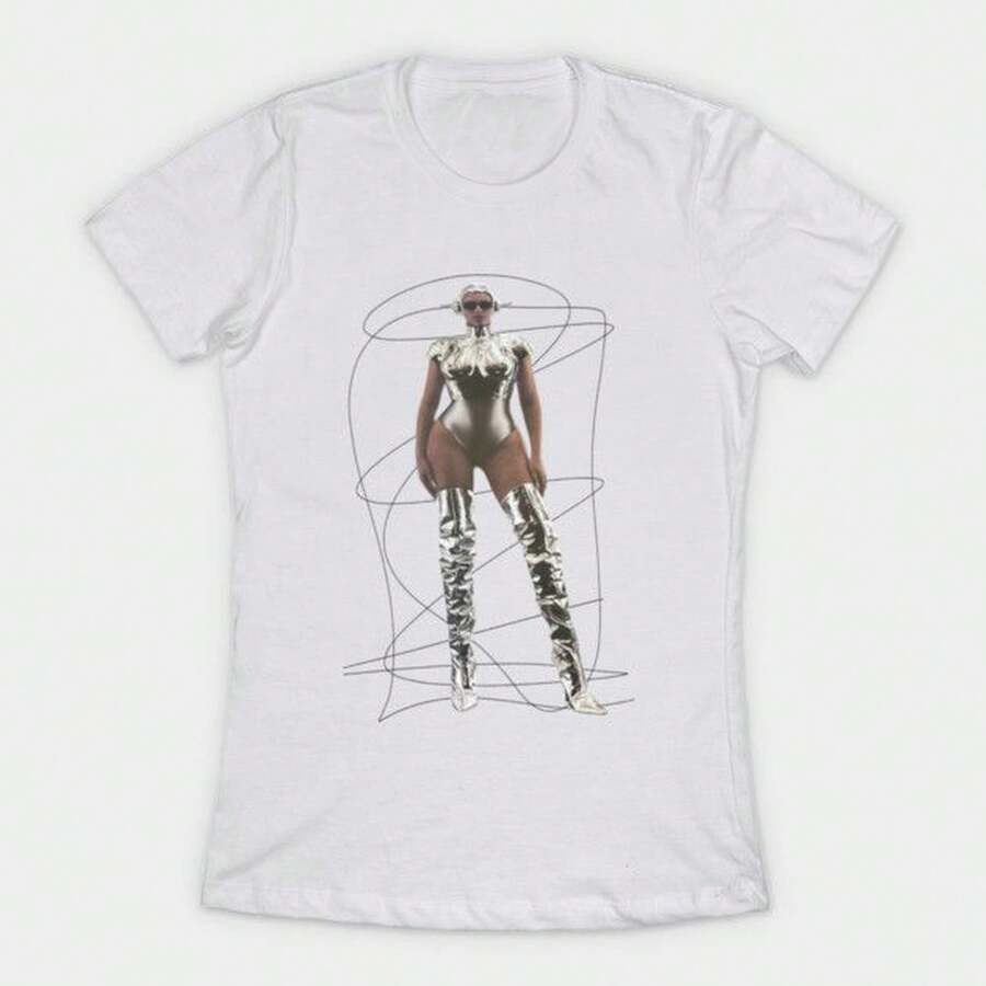 Women's Cyborg T-Shirt By B1eyonc220G. Essential Unisex AL1Godn T-Shirt, 220g Of Unique Softness. Designed To Fit All People, Men And Women Alike. Durable, High-Quality Fabric, Ready For Any Cut, Delicate To The Touch But Built To Withstand. Lightweight Women's Tops, Autumn Outfits, Vacation Wear, New Year's Costumes For Her. - 白色 - 查看 1