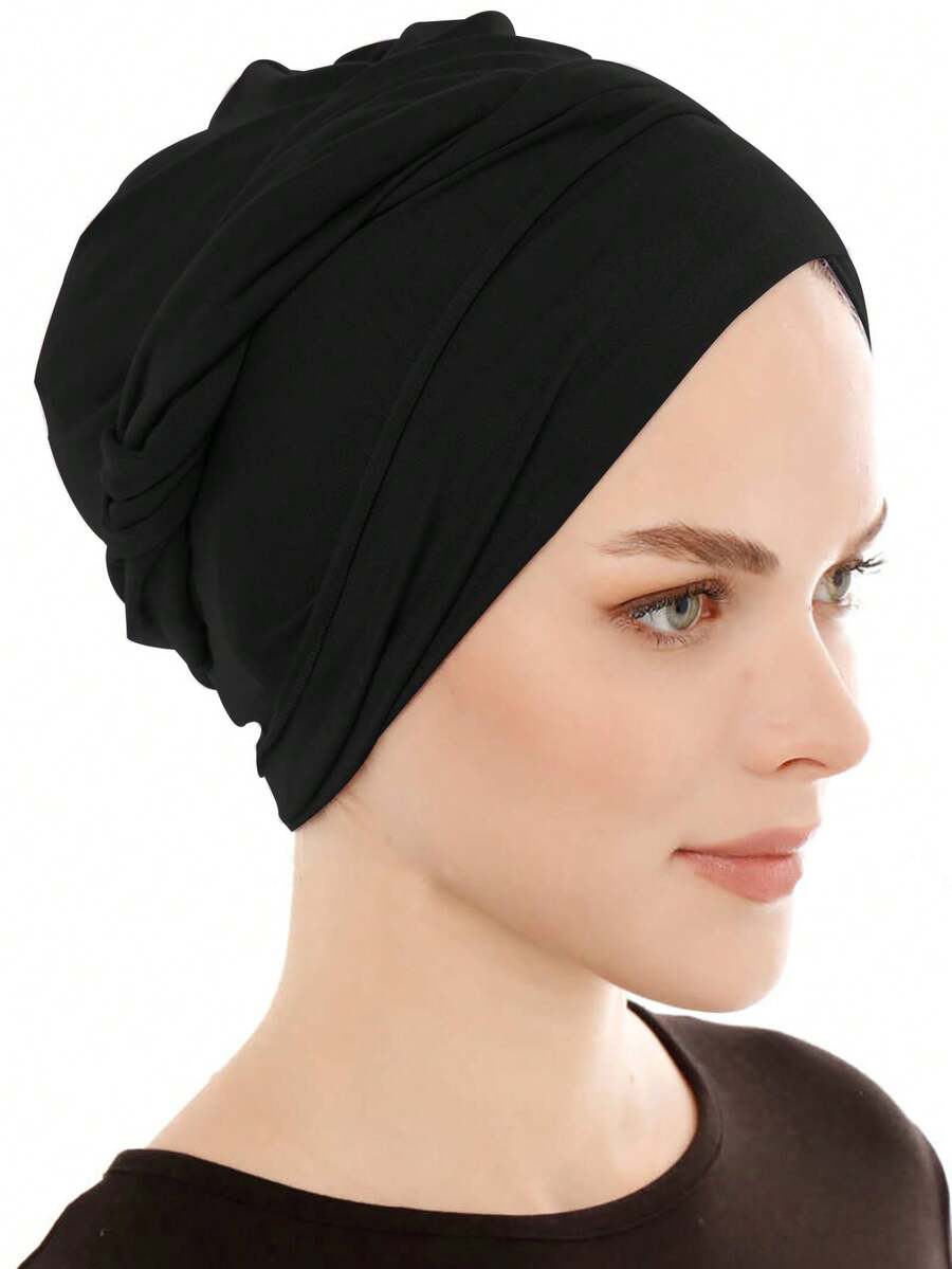 Mũ trùm đầu Hijab màu đen kín đáo, co giãn, chất liệu vải chải kỹ thoáng khí, thích hợp mặc bên trong áo Abaya và khi cầu nguyện hàng ngày. - Khăn trùm đầu thoáng khí bằng vải nỉ - Xem 1
