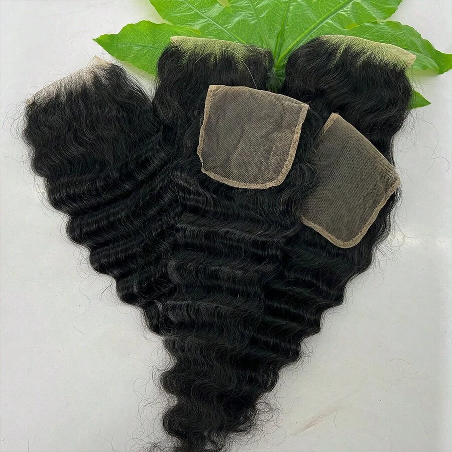 BINF 寬鬆深色 4x4 蕾絲封口人髮 HD 蕾絲前髮片，處女髮，自由分線，預拔髮際線