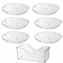 方形波纹托盘套装 - 透明冰川纹理骨瓷盘,防滑零食水果盘,家用餐桌碎屑盘,垃圾盘,适用于盛放零食、水果、甜点、蛋糕和早餐 - 耐用塑料厨房用具 - 彩色 - 查看 14