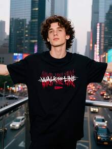Women's T-Shirts, Soft Stretch Cotton T-Shirt, Short-Sleeved T-Shirt With Graphic Print And  Red Detail, Casual Streetwear Top For Everyday Use And Events. - Black - View 6