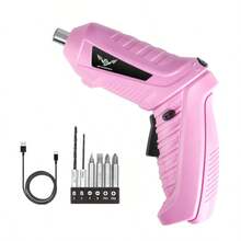 Destornillador eléctrico rosa de alta calidad, juego de herramientas inalámbrico recargable con taladro mini y luz LED, esencial para reparación de electrodomésticos y proyectos DIY - Rosa - Ver 8