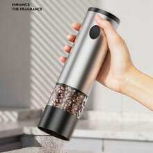 RAF 电动胡椒研磨器，带储物底座，自动胡椒盐研磨器，不锈钢材质，电池供电，透明料斗，大容量，USB充电，单手操作，不锈钢材质，厨房必备，厨房礼品，节日礼品 - 彩色 - 查看 4