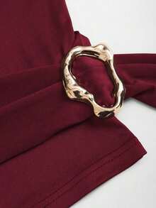 Blusa asimétrica sin tirantes de ajuste ceñido, de diseño elegante y con textura retro, de alta gama y minimalista, para mujer.Color marrón.Primavera/Verano - Rojo - Ver 4