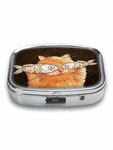1pc Cat & Fish Design Portable Pill Box, Suitable As Wallet Or Pocket Travel Gift, 2 Compartment Square Pill Case, Organizer Gift For Friends And Family - Multicolor - View 10