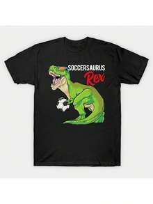 Camiseta de fútbol Soccersaurus Rex Dinosaurio T Rex para niños y niñas, camiseta casual de manga corta con gráficos divertidos para hombre, ropa casual cómoda para uso diario, ropa deportiva para el día a día |   Camiseta con estampado divertido |   Ajuste cómodo - Negro - Ver 1
