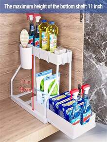 Cajón extraíble de doble capa de gran capacidad - Ahorro de espacio, fácil acceso, maximización del espacio de almacenamiento - Ideal para la cocina, el baño y la organización del hogar. - Blanco - Ver 10