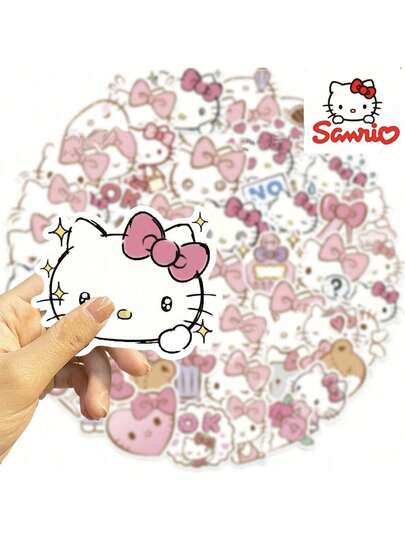 100pcs Sanrio Cartoon Hello Kitty Family Series Stickers, Kuromi Kitty Cat Stickers, No Repeat DIY Toy Stickers/Suitable For Various Journals, Beautiful And Unique