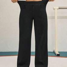 FlexDen Pantalones vaqueros de pierna ancha, estilo casual deportivo, con elástico para mujer - Azul lavado medio - Ver 9