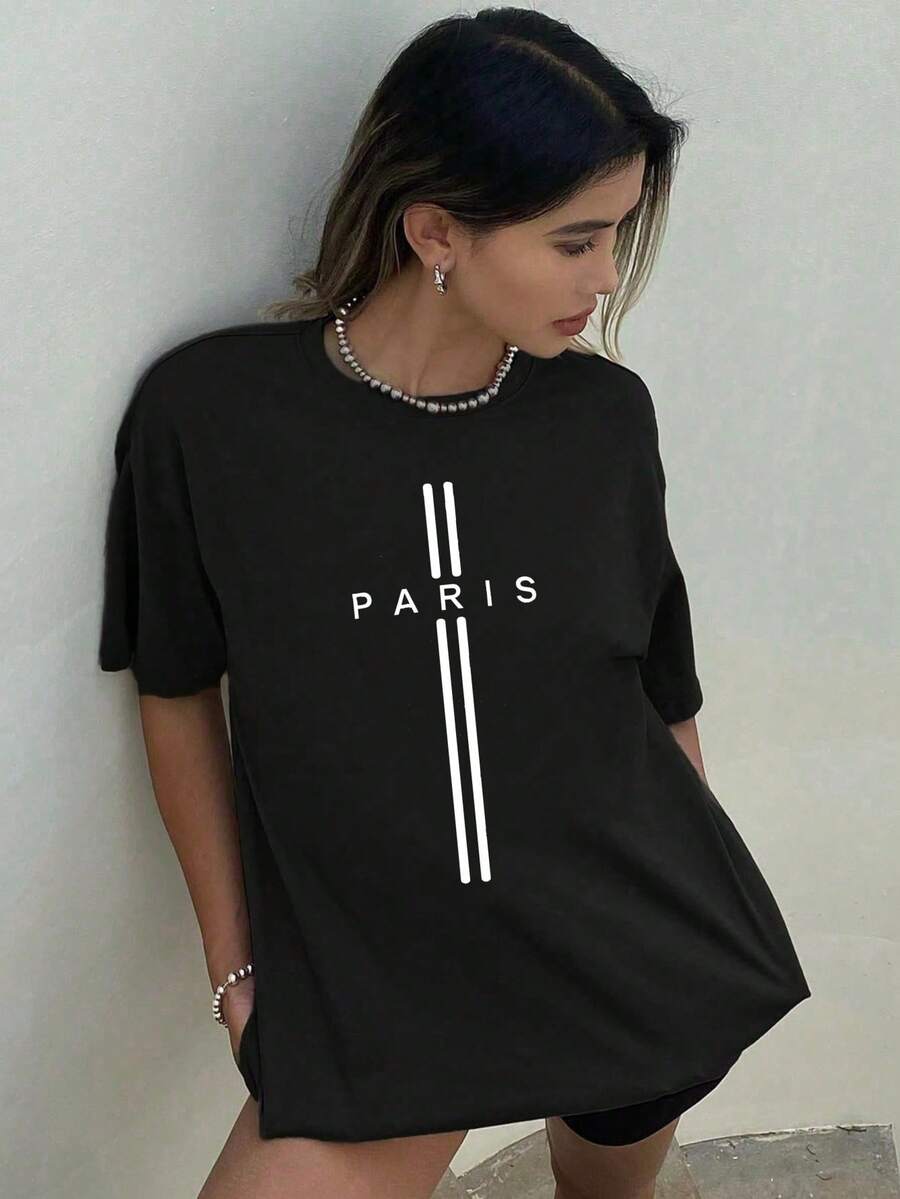1 Piece 180g Women's T-Shirt, Men's Casual Cotton Crew Neck T-Shirt. Women's Sports T-Shirt. Designed By Y2K Generation Artists In The Bababask Style, Made From 100% Pure Cotton. Creative Cartoon Pattern Design, Comfortable Short Sleeves - 黑色8 - 查看 1