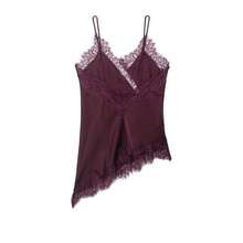 Seelio Nuevo Top de estilo lencería sexy con decoración de encaje, estilo europeo y americano, para mujer, color negro, para verano - Rojo violeta - Ver 2