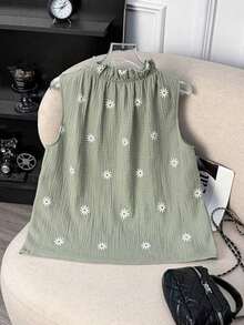 Blusa sin mangas con estampado floral diminuto y cuello con volantes, casual de verano para mujer - Multicolor - Ver 2