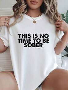 Camiseta de Verano para Mujer, Corte Holgado Casual, Opciones en Blanco y Negro, Camiseta con Estampado 'THIS IS NO TO BE SOBER', Frase Divertida, Camisetas Gráficas para Uso Diario de Verano, Tops de Verano, Camisetas Gráficas, Conjuntos de Verano para Mujer, Camisetas Gráficas para Mujer, Tops Cortos para Mujer, Ropa Vintage de Algodón, Linda Ropa para Mujer, Camiseta de Manga Corta para Mujer, Estilo Básico para Uso Interior y Exterior. - Blanco - Ver 7