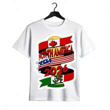 Tops para mujer de algodón de manga corta y cuello redondo, de corte regular, casual y linda, con estampado North America 2026. Ropa de verano para mujer, ropa de vacaciones para mujer, tops de mujer, tops y conjuntos de verano, ropa de verano, regalos de Pascua, regalos de la Copa Mundial 2026. - Blanco - Ver 1