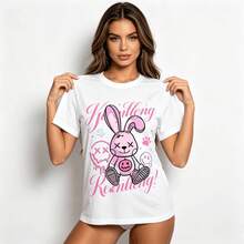 Tops para mujer Holgada para Niña con Estampado de Conejo Graffiti - Diseño de Sonrisa Derretida, Estilo Urbano Y2K, Ropa Casual de Verano para Skateboard - Blanco - Ver 11