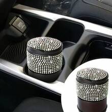 1pc Sparkling Rhinestone Car Ashtray With Lid, Durable ABS Material, 4 Colors Available, Elegant Crystal Design, Sealed Odor-Proof And Dust-Proof, Compact Multifunctional, Suitable For Car, Home And Office - Multicolor - View 3