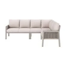 Garden Dining Set, Patio Furniture, 8 People, Corner Configuration, Galvanized Iron, Glass Tabletop, Hand-Braided PE Rope, Including Table, Benches And Sofas, Grey - 卡其色 - 查看 8