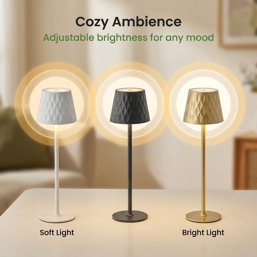 Lampe de table haute élégante à motif de diamant chaleureux LED, lampe de table rechargeable USB, avec base pointue à double usage, tête de lampe encastrable, texture métallique, ambiance de maison mode minimaliste, sensation de lumière confortable, luminosité réglable, convient pour la chambre, le salon, la table à manger, l'ambiance lumineuse du restaurant - Lampe de table haute + bouchon de bouteille - Voir 1