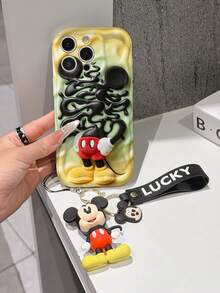 Disney Mickey Mouse Phone Case With Mickey Charm And Minnie Lanyard - Cute Mickey Protective Case With Minimalist Silhouette And Swirl Background Design, Equipped With Delicate Minnie Decorative Lanyard And Beaded Bracelet For Easy Carrying, Compatible With IPhone 17, 16, 15, 14, 13, 12, 11 Pro Series, Ideal For Birthdays, Holidays, Anniversaries, Graduation Gifts, Or Any Special Occasion To Surprise Family, Friends, Classmates, And Loved Ones. - trắng - Xem 3