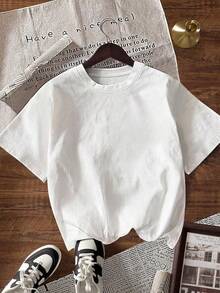 Camiseta de manga corta de cuello redondo con estampado de letras, de corte holgado, para mujer, para el veranoPure-Cotton - Blanco - Ver 3