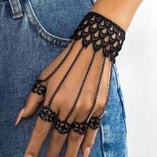 1 pieza Pulsera de cadena de metal de estilo gótico, cadena única de mano con borla cónica para mujeres - Negro - Ver 2