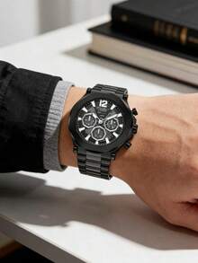 Guess Men's Quartz Watch All Black Multi Dial Wristwatch Stainless Steel Bracelet Skeleton Dial Chronograph Watch for Office Party Streetwear Casual Dating Ideal Gift for Him on Birthday Anniversary Valentines Day Perfect for Modern Professional Fashion Style Eniversary Valentines Day Perfect for Modern Professional Fashion Style Enthusiasts - 黑色 - 查看 2