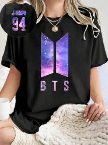 Camiseta de Mujer con Estampado Gráfico Wilderness Galaxy - Manga Corta, Cuello Redondo, Estilo Casual, 100% Poliéster, Ligera y Transpirable, Lavable a Máquina, Corte Regular para Comodidad en Todas las Temporadas. - Negro - Ver 2