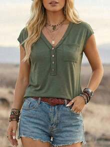 Camiseta Casual Verde Para Mujer Para El Festival De Música En Verano Del País - Verde militar - Ver 1