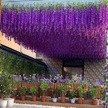 12pcs Artificial Wisteria Hanging Flowers, Fake Wisteria Wreath, Silk Vine Garland Decor For Home, Wedding Arch, Wall, Garden, Bedroom, Office, Party - Mauve Purple - View 4