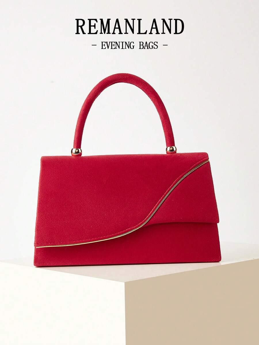 REMANLAND Luxury Solid Color New Women's Handbag, Fashionable Flap Party Evening Bag, Perfect Wallet Design With Hidden Card Slots And Detachable Metal Chain Strap, Suitable For Party, Banquet, Gathering, Wedding And Other Occasions, An Ideal Gift Choice. - Red - View 1