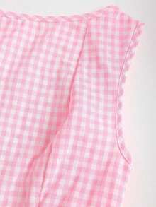 Vestido casual de mujer con cuello de barco, sin mangas, con estampado de cuadros, espalda descubierta, contraste de color, lazo en la cintura y silueta evasé, para primavera/verano - Rosa - Ver 6