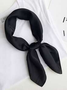 1pc Bandana Women's Solid Color Printed Square Scarf Silk Scarf Headscarf Wrap Decoration Silk Scarf Suitable For Daily Use - Black - View 1