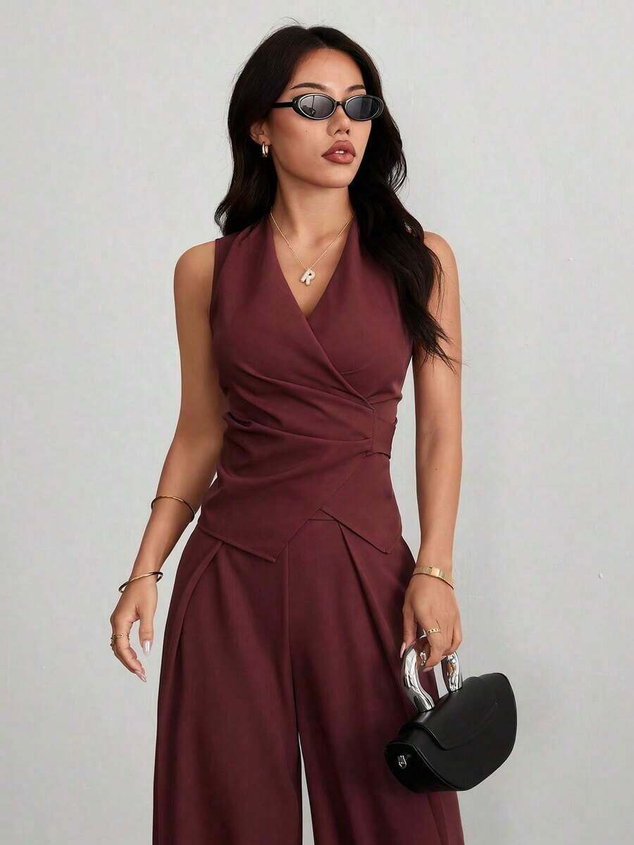 Trajes de mujer, elegantes para ir al trabajo en otoño/invierno - Burdeos - Ver 1